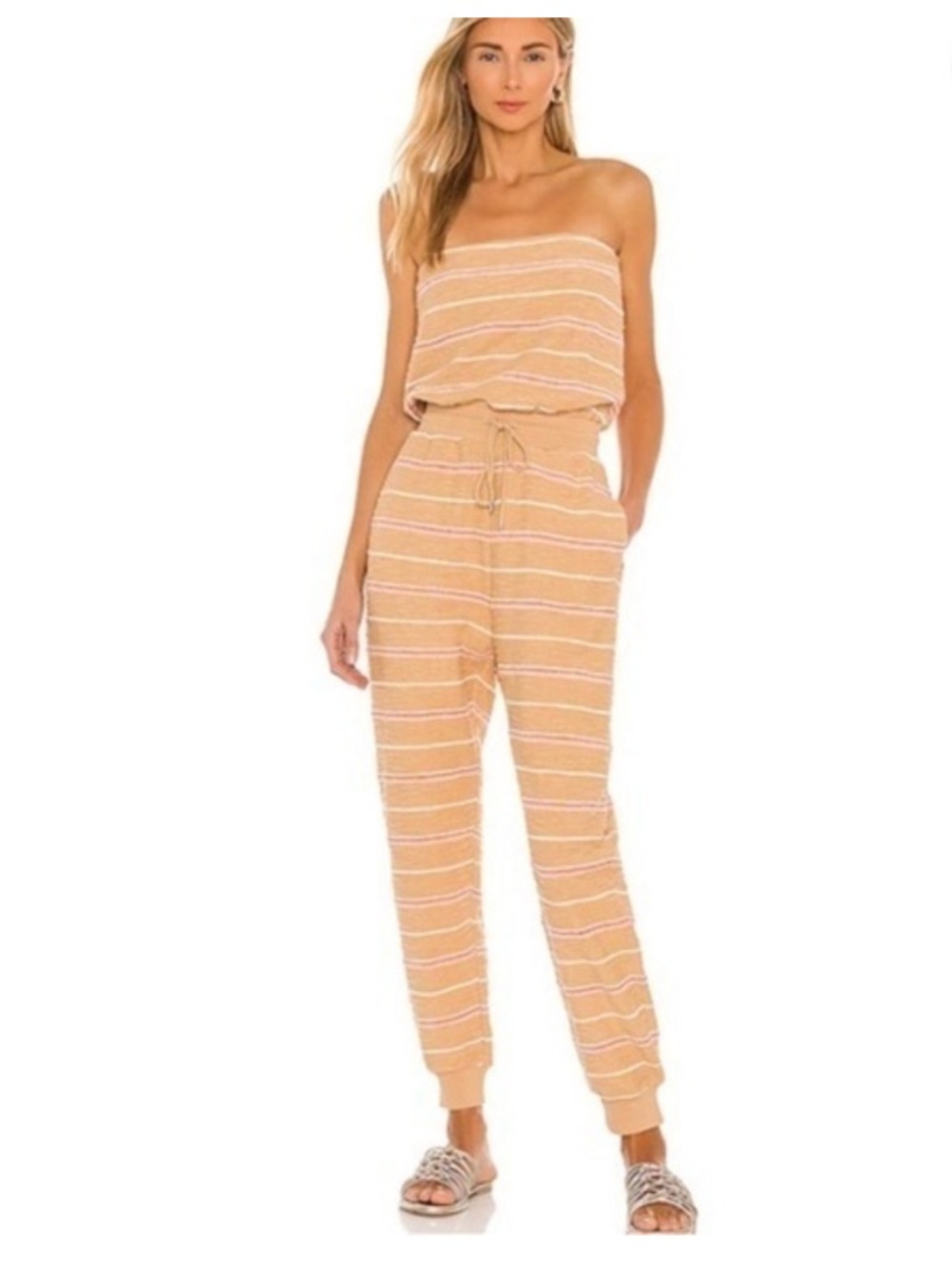 l*space Peach & White Striped Strapless Jumpsuit size XS